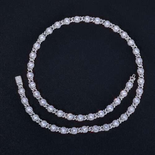 halo set moissanite sterling silver link chain & bracelet