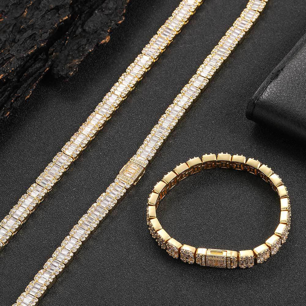 iced out baguette & emerald cut halo tennis chain