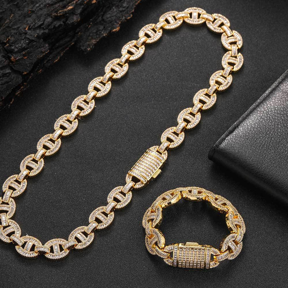 iced out baguette gucci mariner link chain & bracelet
