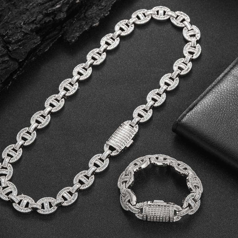 iced out baguette gucci mariner link chain & bracelet
