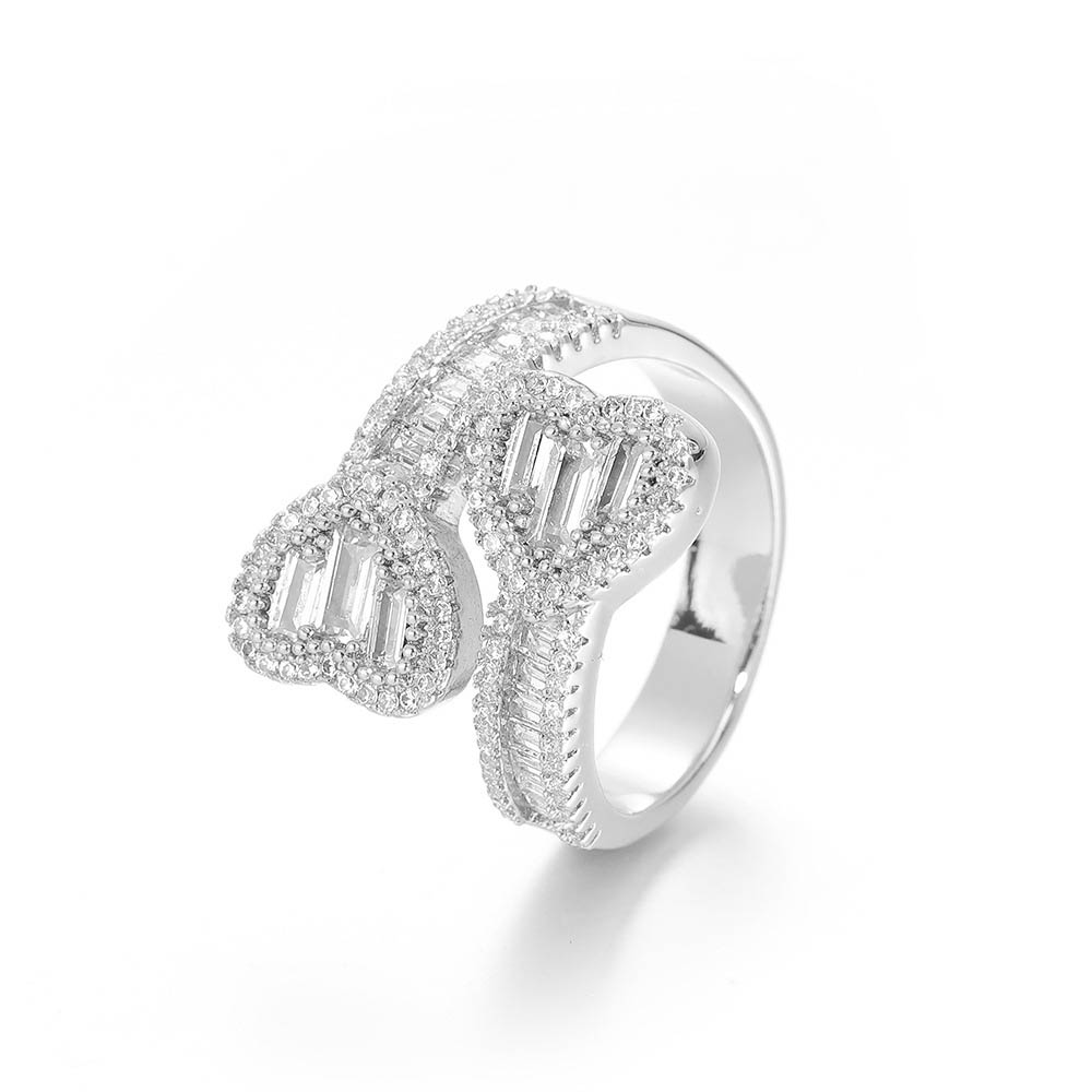 iced out baguette heart shape bypass ring