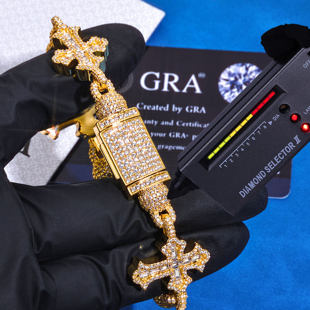 iced out cross & bead ball moissanite link chain