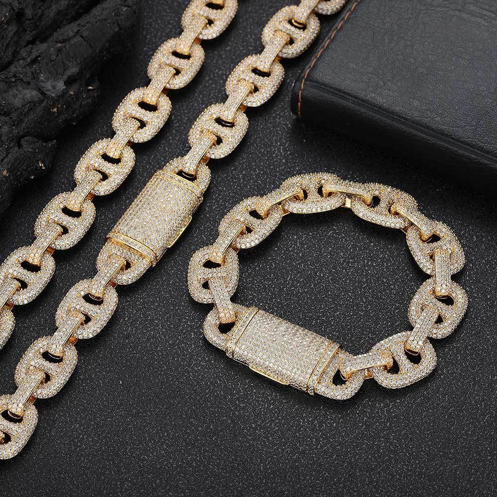 iced out cz mariner link chain necklace & bracelet