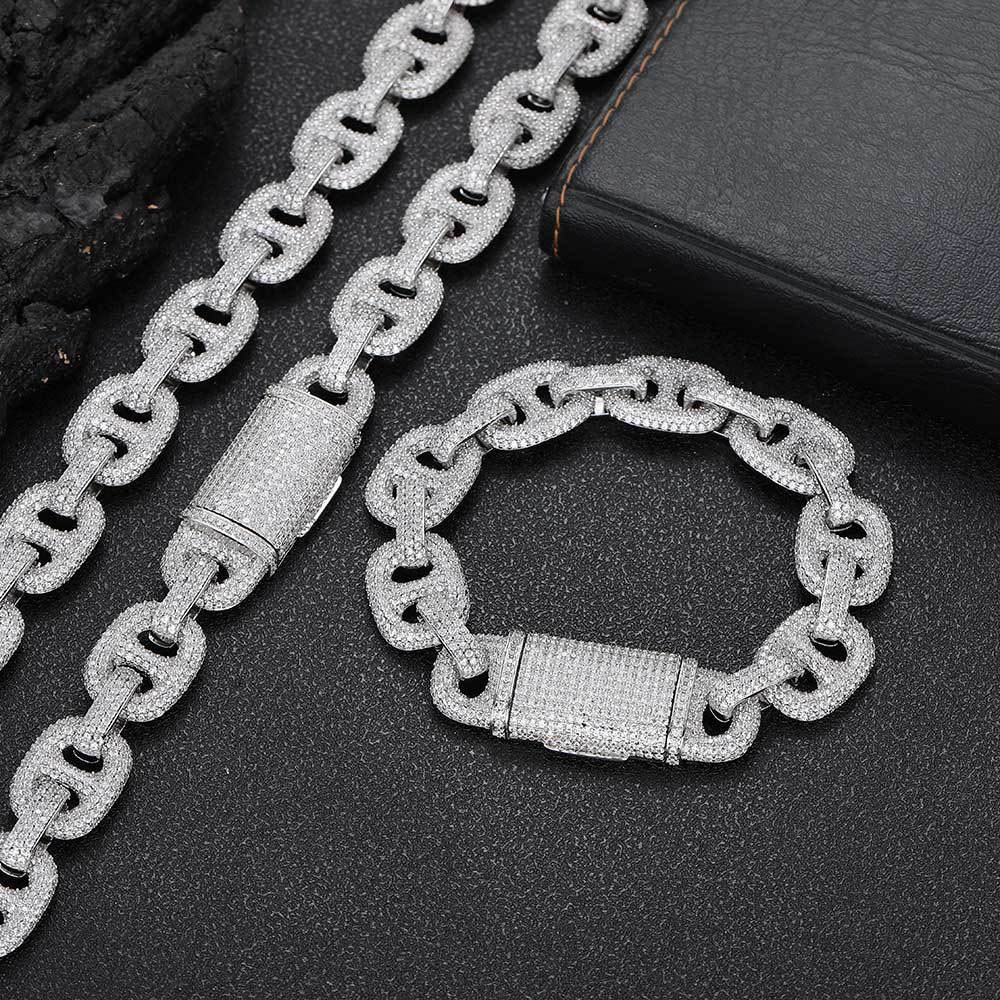 iced out cz mariner link chain necklace & bracelet