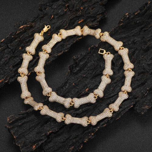 iced out hip hop jewelry bone link chain & bracelet