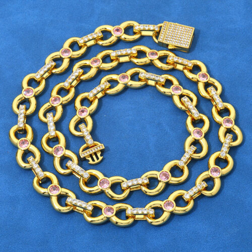 iced out infinity chain with bezel set pink stone