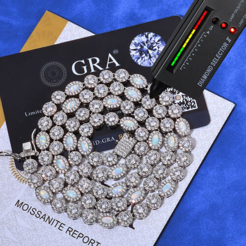 iced out moissanite round & oval cluster tennis chain