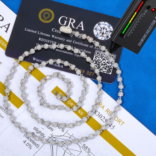 iced out moissanite bead ball chain & bracelet