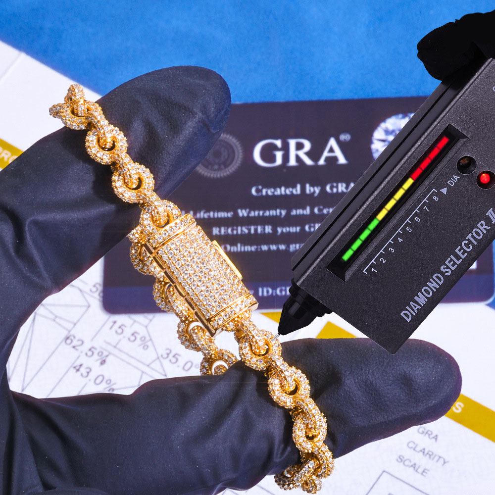 iced out moissanite sterling silver circle link chain