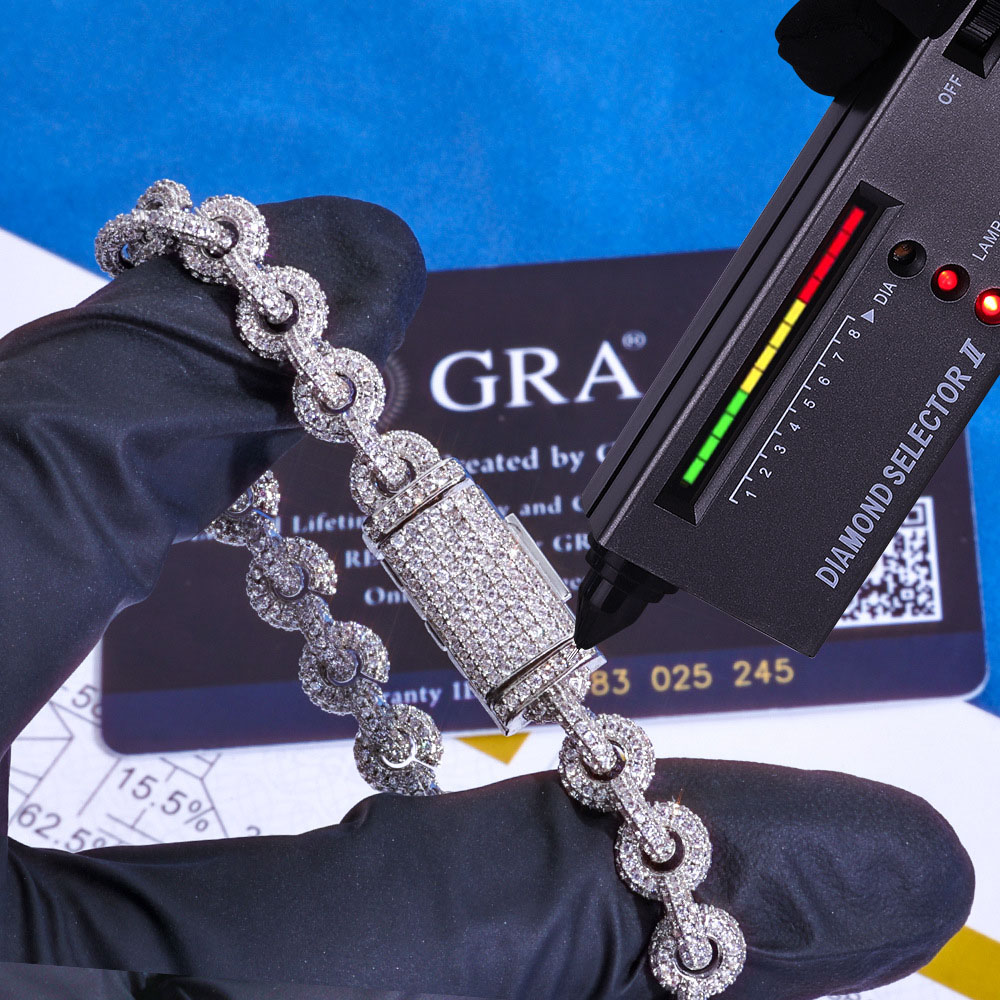 iced out moissanite sterling silver circle link chain