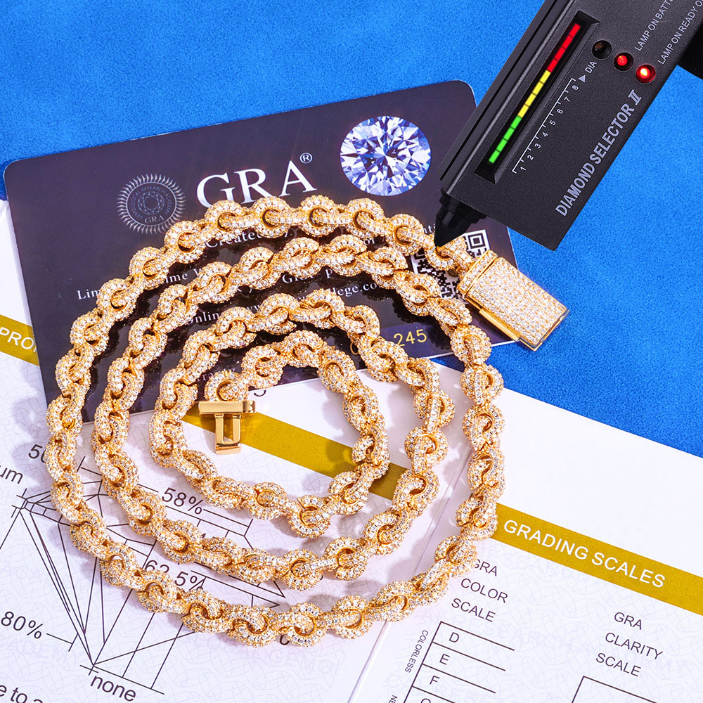 iced out moissanite sterling silver circle link chain