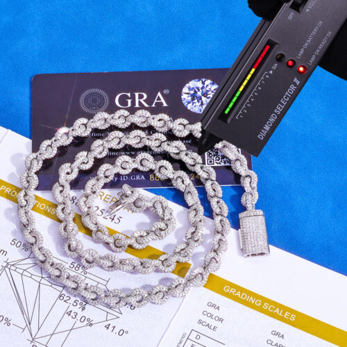 iced out moissanite sterling silver circle link chain