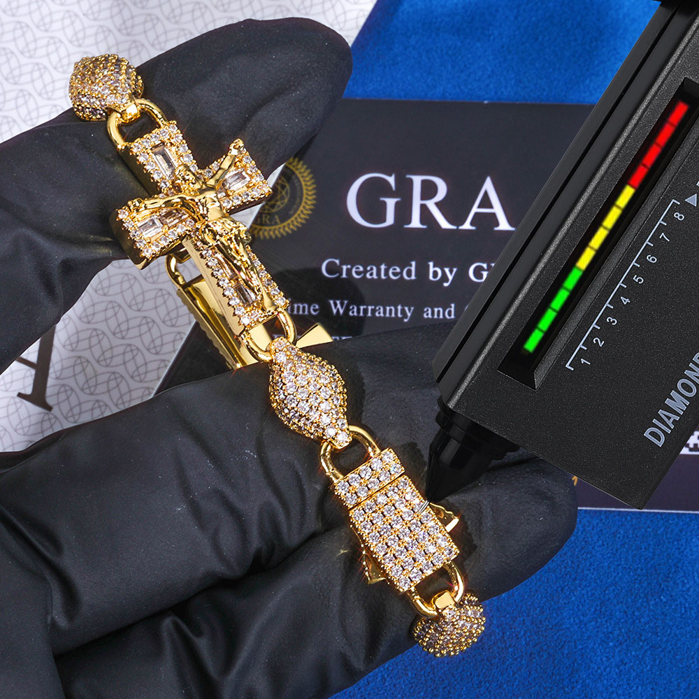 iced out moissanite crucifix link chain & bracelet