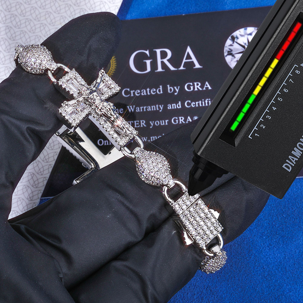 iced out moissanite crucifix link chain & bracelet