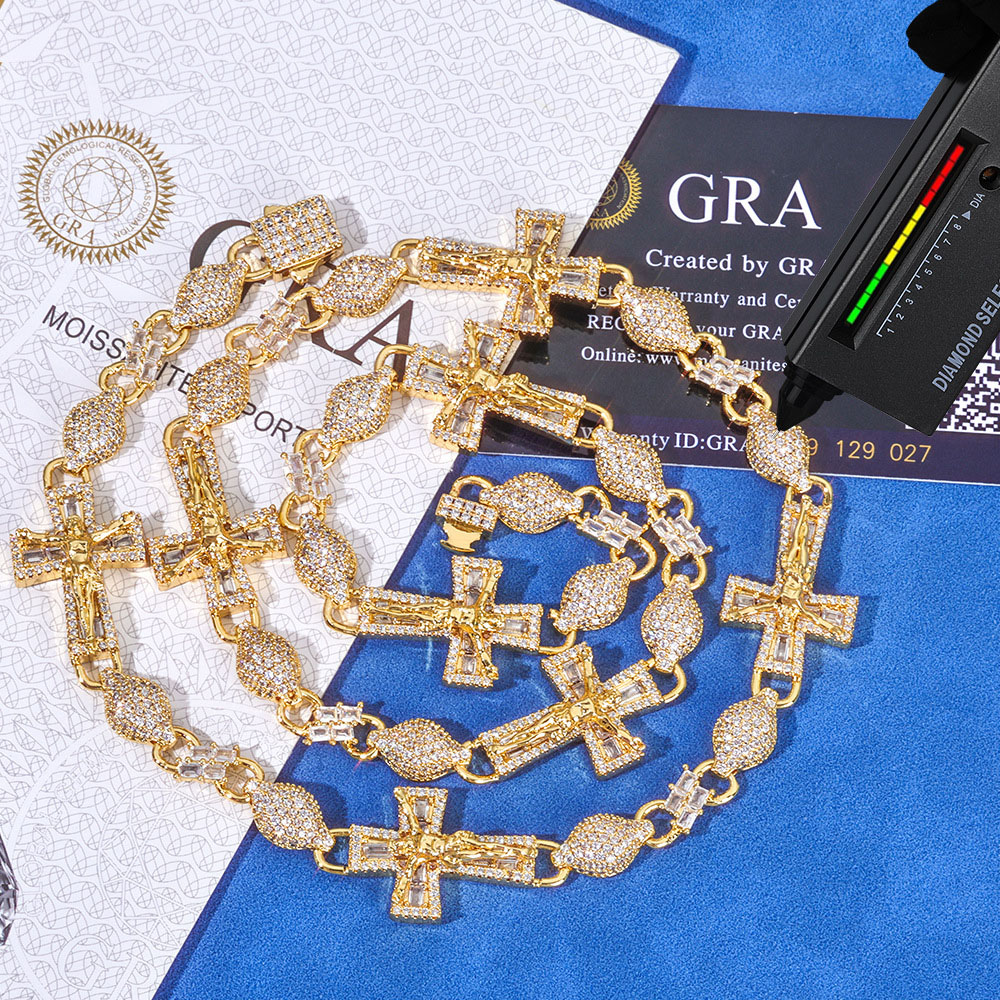 iced out moissanite crucifix link chain & bracelet