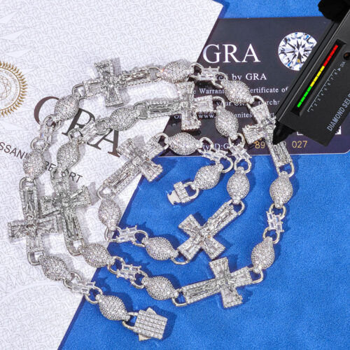 iced out moissanite crucifix link chain & bracelet