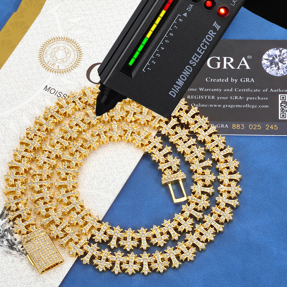 iced out moissanite hip hop cross link chain