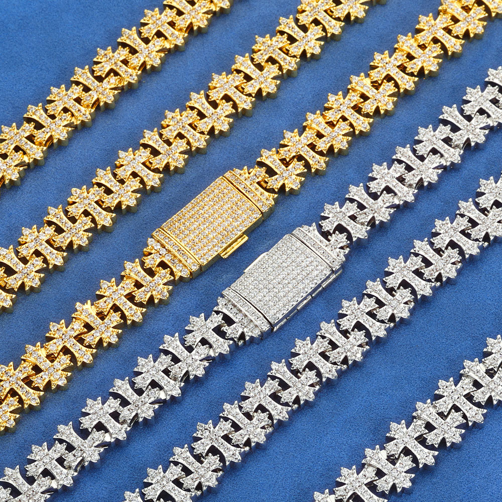 iced out moissanite hip hop cross link chain