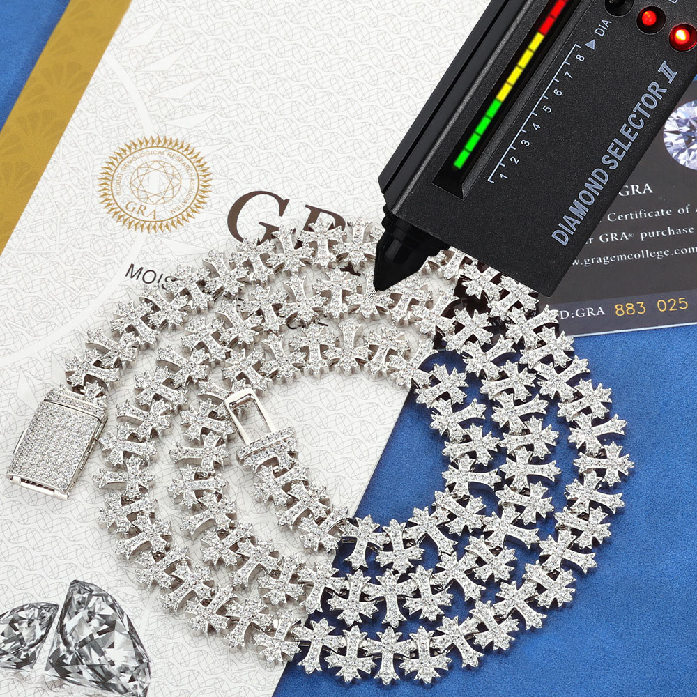 iced out moissanite hip hop cross link chain