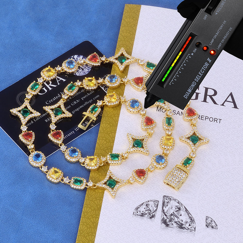 iced out moissanite multi shape cluster link chain