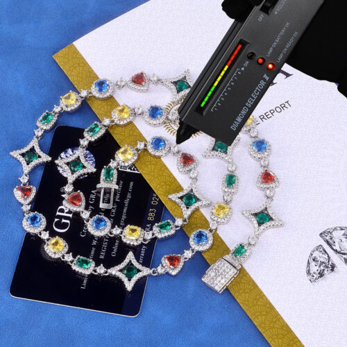 iced out moissanite multi shape cluster link chain