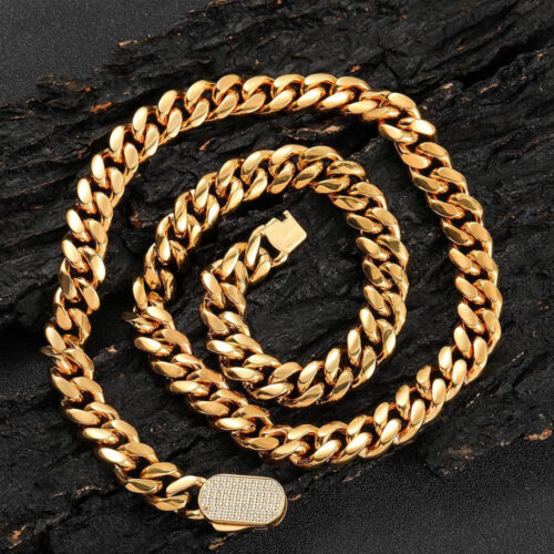 iced out oval clasp stainless steel cuban chain