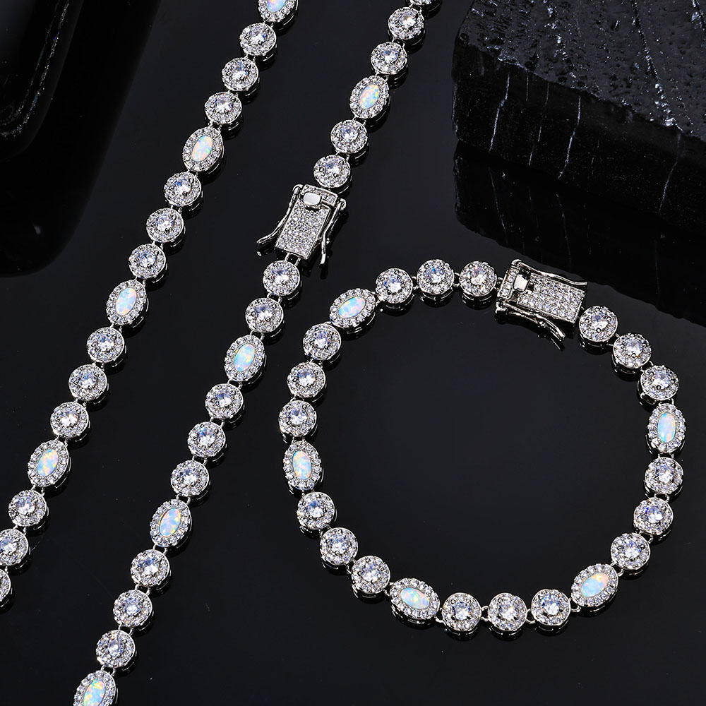 micro pave halo circle and oval tennis link chain