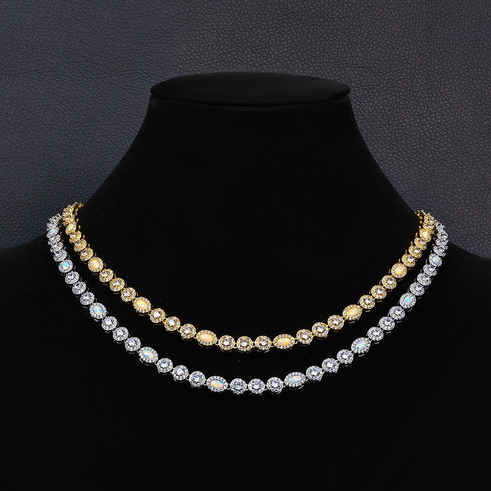 micro pave halo circle and oval tennis link chain