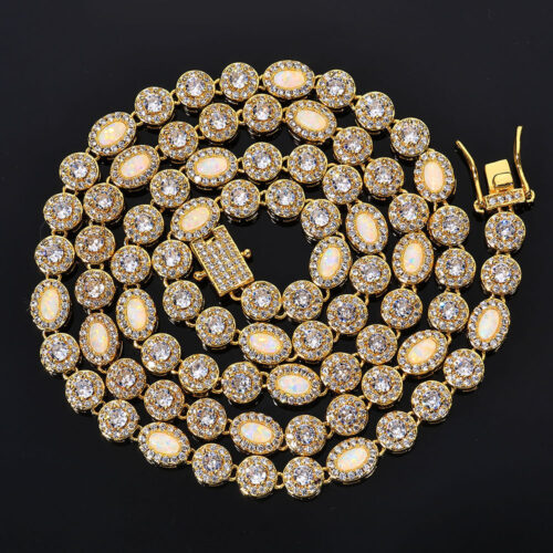 micro pave halo circle and oval tennis link chain