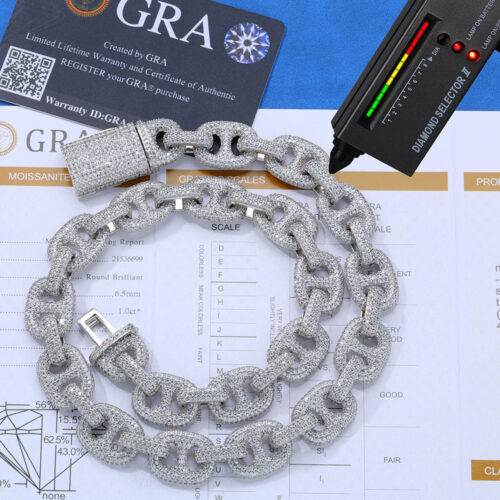 micro pave moissanite sterling silver mariner chain