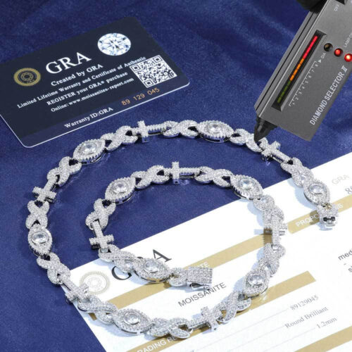 halo set moissanite sterling silver link chain & bracelet (copy)