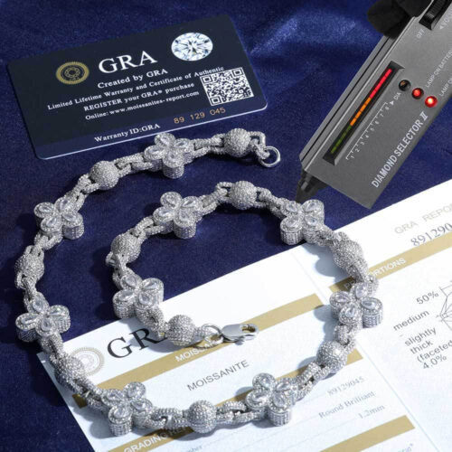 moissanite iced out clover & disco ball link chain