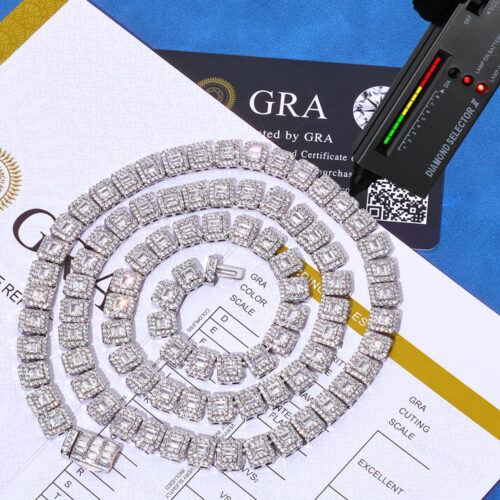moissanite sterling silver baguette cluster tennis chain