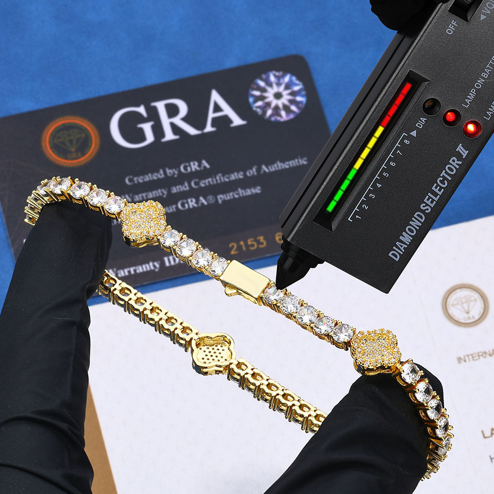 moissanite sterling silver clover link chain & bracelet