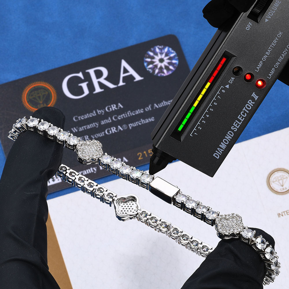 moissanite sterling silver clover link chain & bracelet