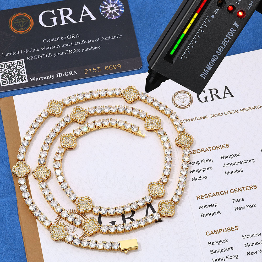 moissanite sterling silver clover link chain & bracelet