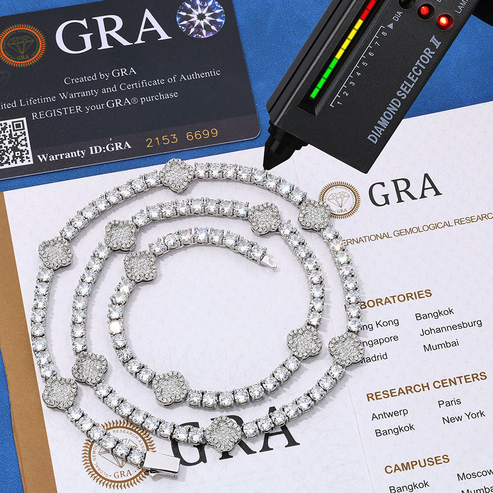 moissanite sterling silver clover link chain & bracelet