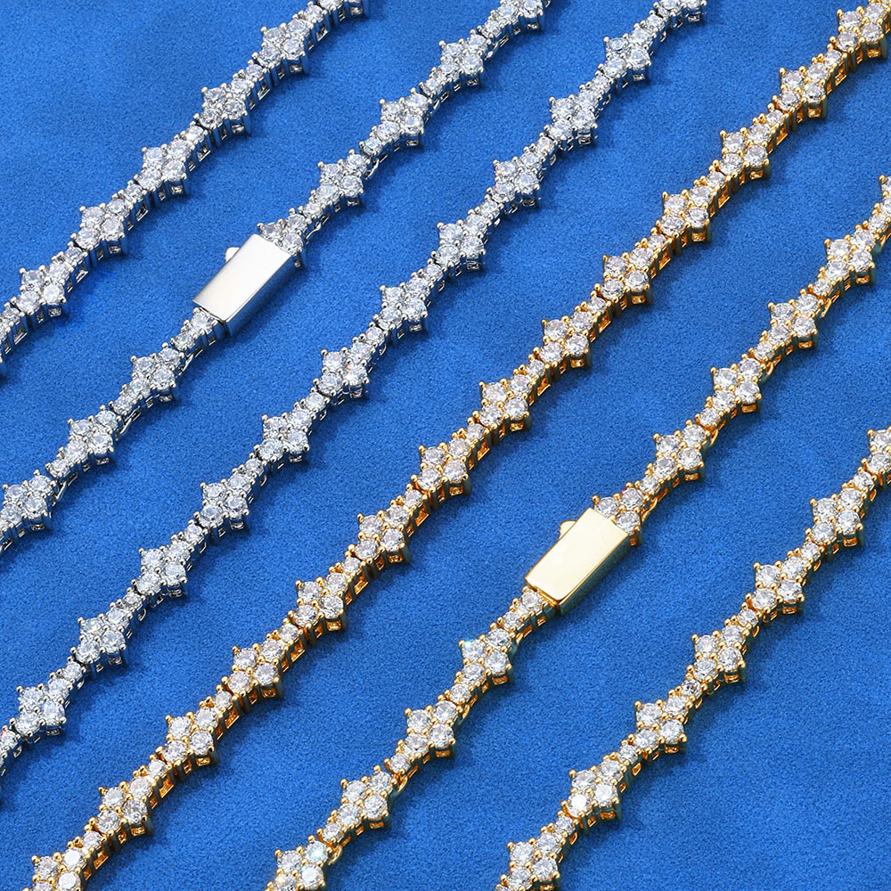 moissanite sterling silver cluster tennis link chain