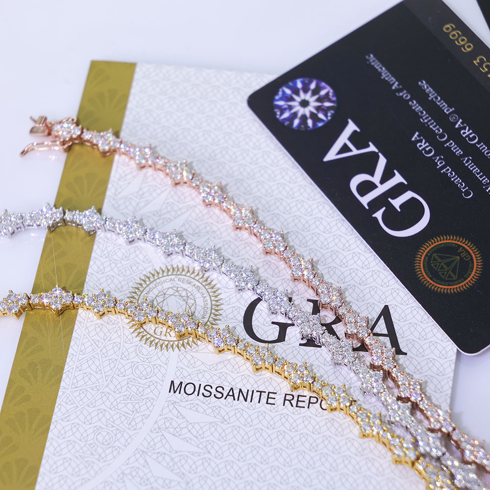 moissanite sterling silver cluster tennis link chain