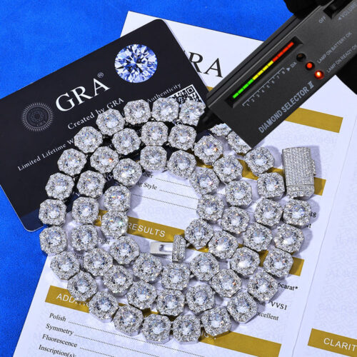 moissanite sterling silver halo cluster tennis chain