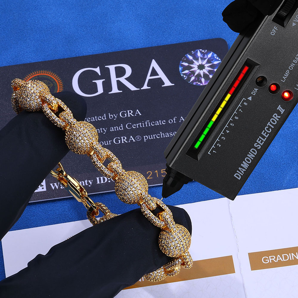 moissanite sterling silver iced out ball link chain