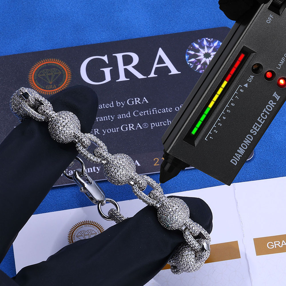 moissanite sterling silver iced out ball link chain