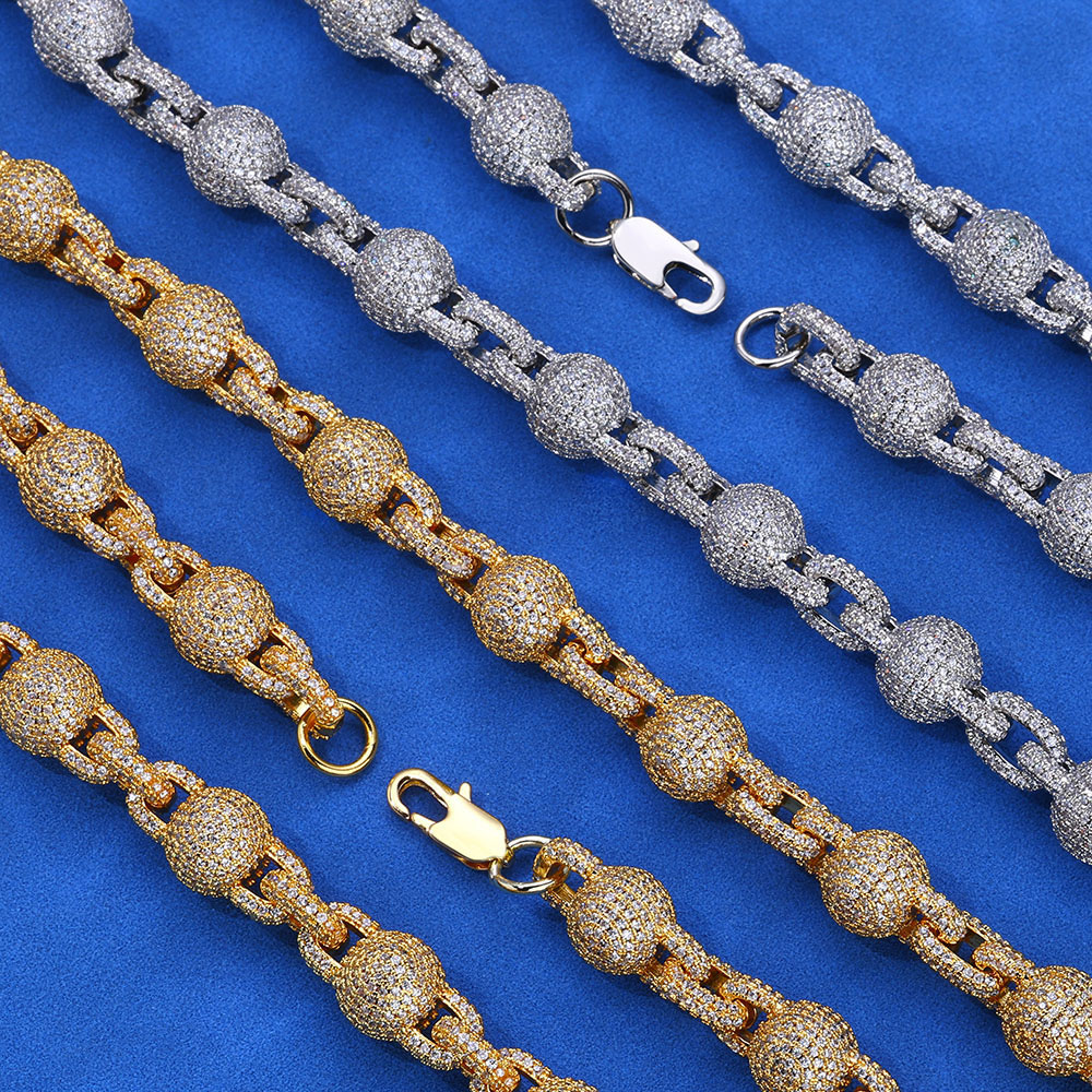 moissanite sterling silver iced out ball link chain