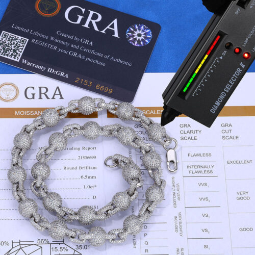 moissanite sterling silver iced out ball link chain