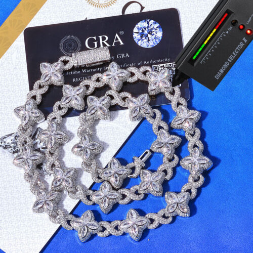 moissanite sterling silver infinity clover chain & bracelet