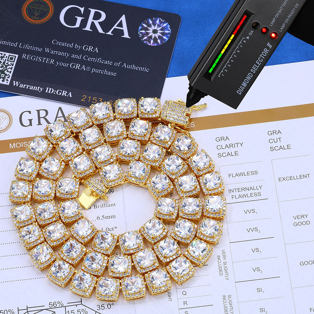 moissanite sterling silver square halo tennis chain