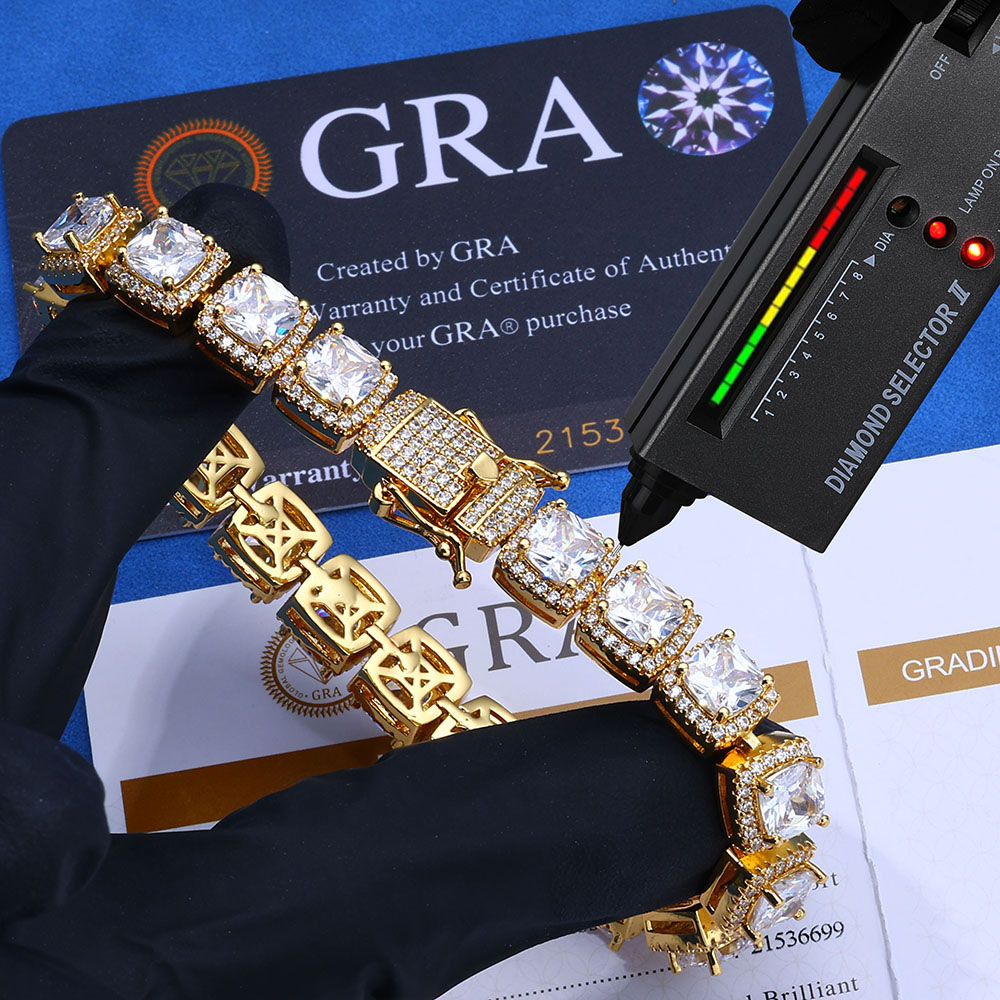 moissanite sterling silver square halo tennis chain