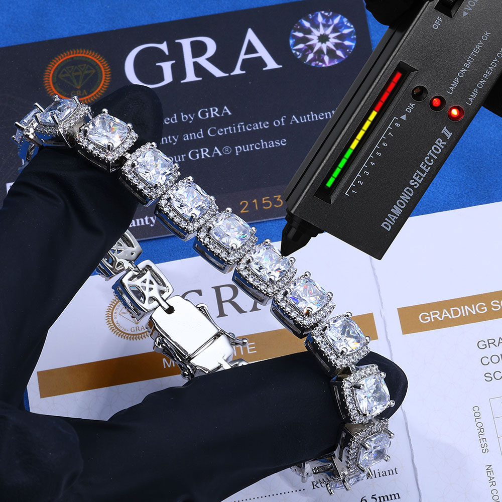 moissanite sterling silver square halo tennis chain