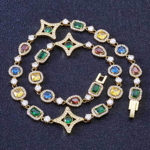 multicolor stainless steel cubic zirconia chain