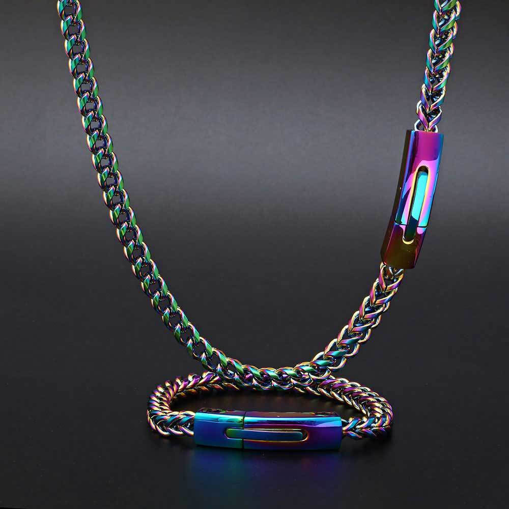 rainbow plating franco chain necklace & bracelet